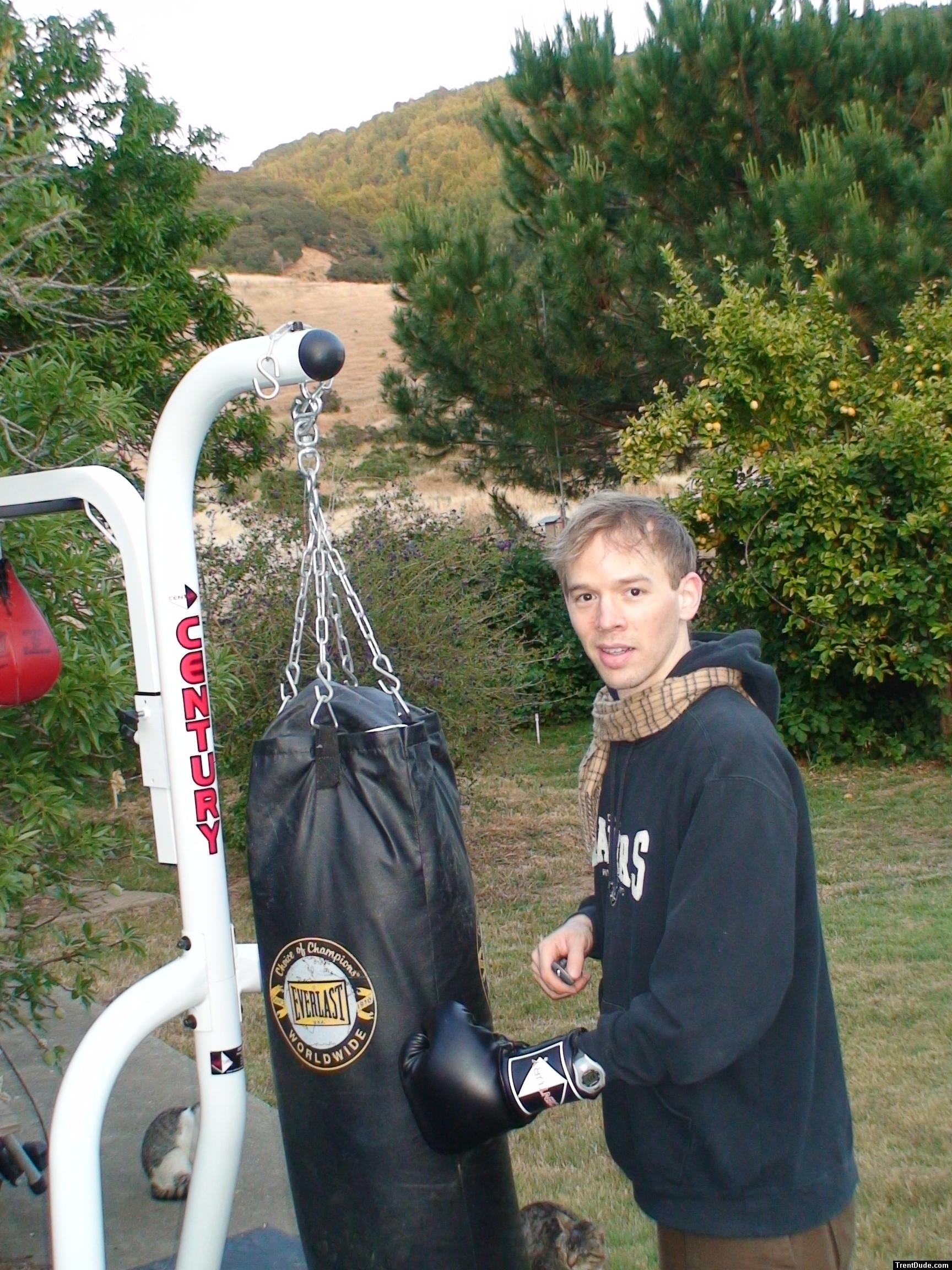 A punching bag and scarf