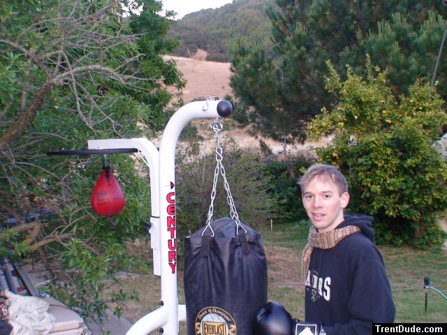A punching bag and scarf