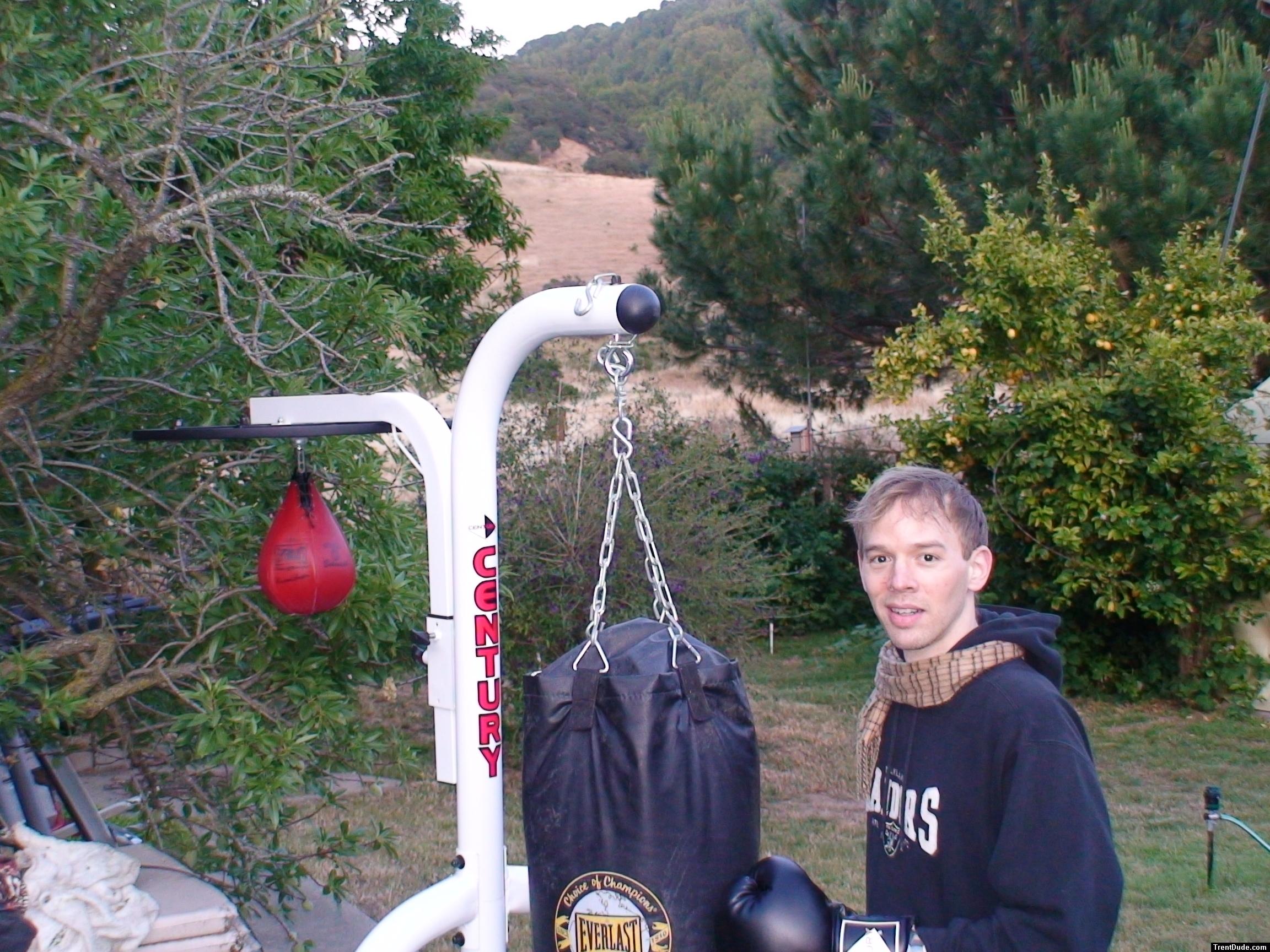 A punching bag and scarf