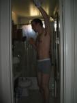 Grey boxer briefs and glasses, armpits