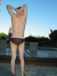 Stretching arms (rear, best) Ami Sanzuri Chocolate Low-Cut Swimsuit