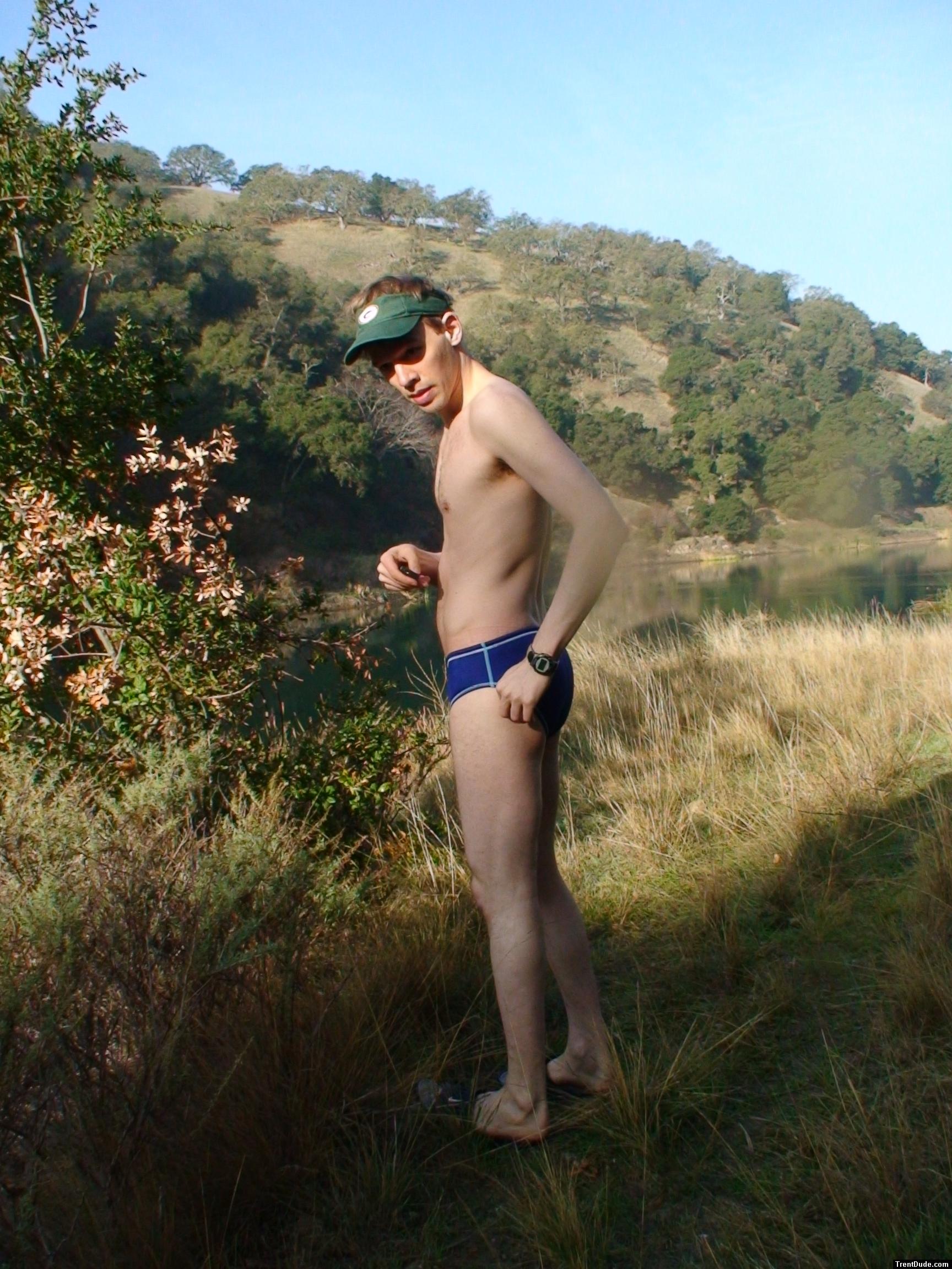Wearing a speedo in the grass