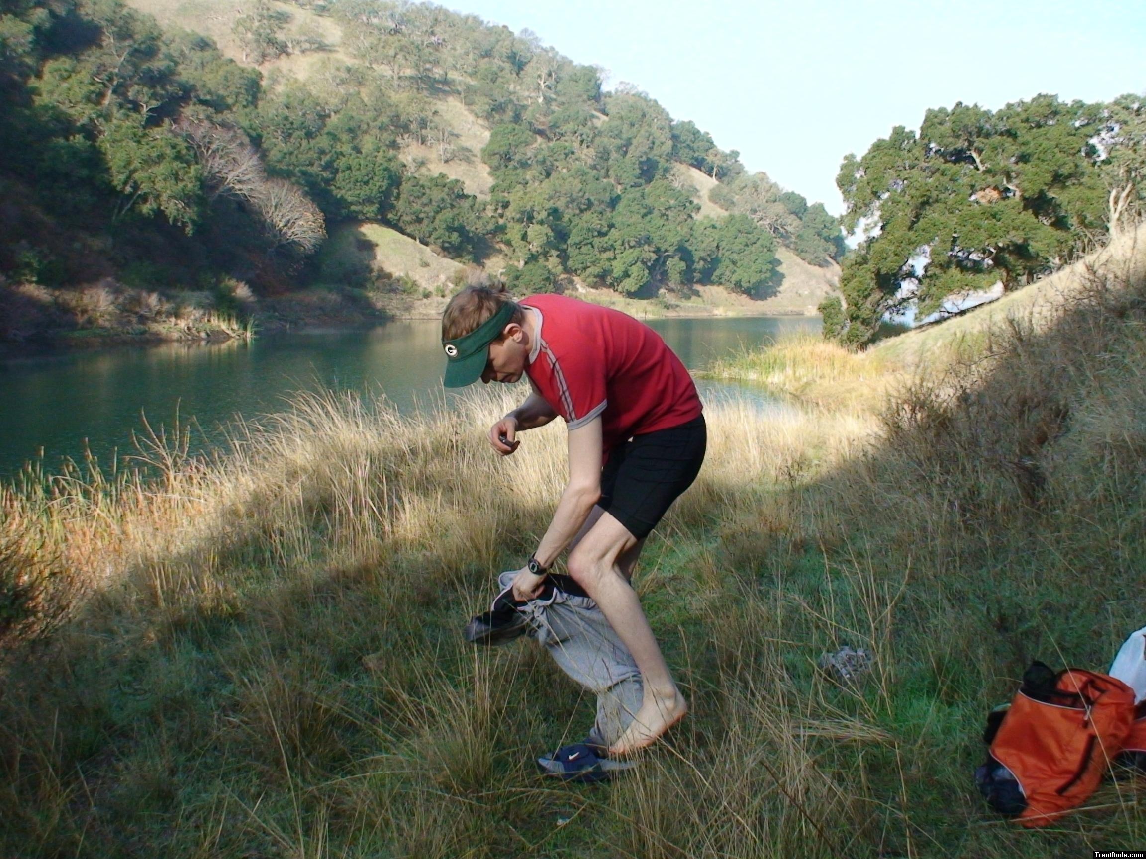 Nike running tights and Nike slippers