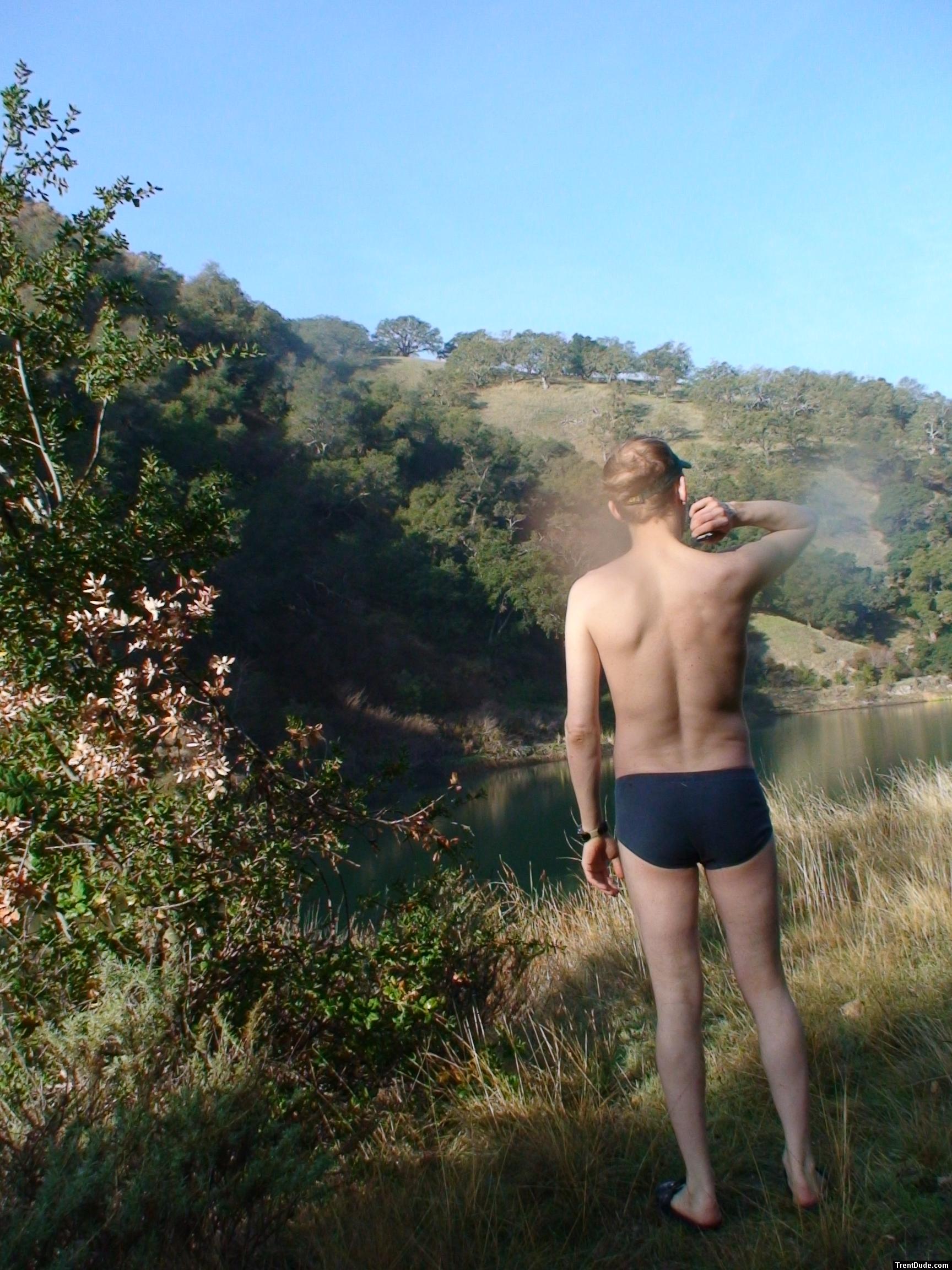 Hanes fashion briefs outside near a lake