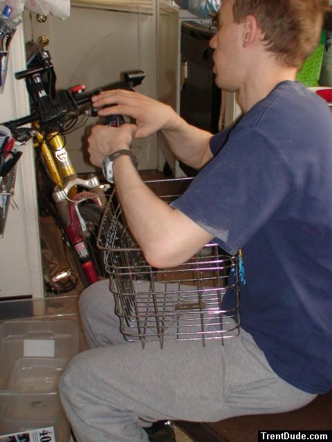 Working on a bike in sweats