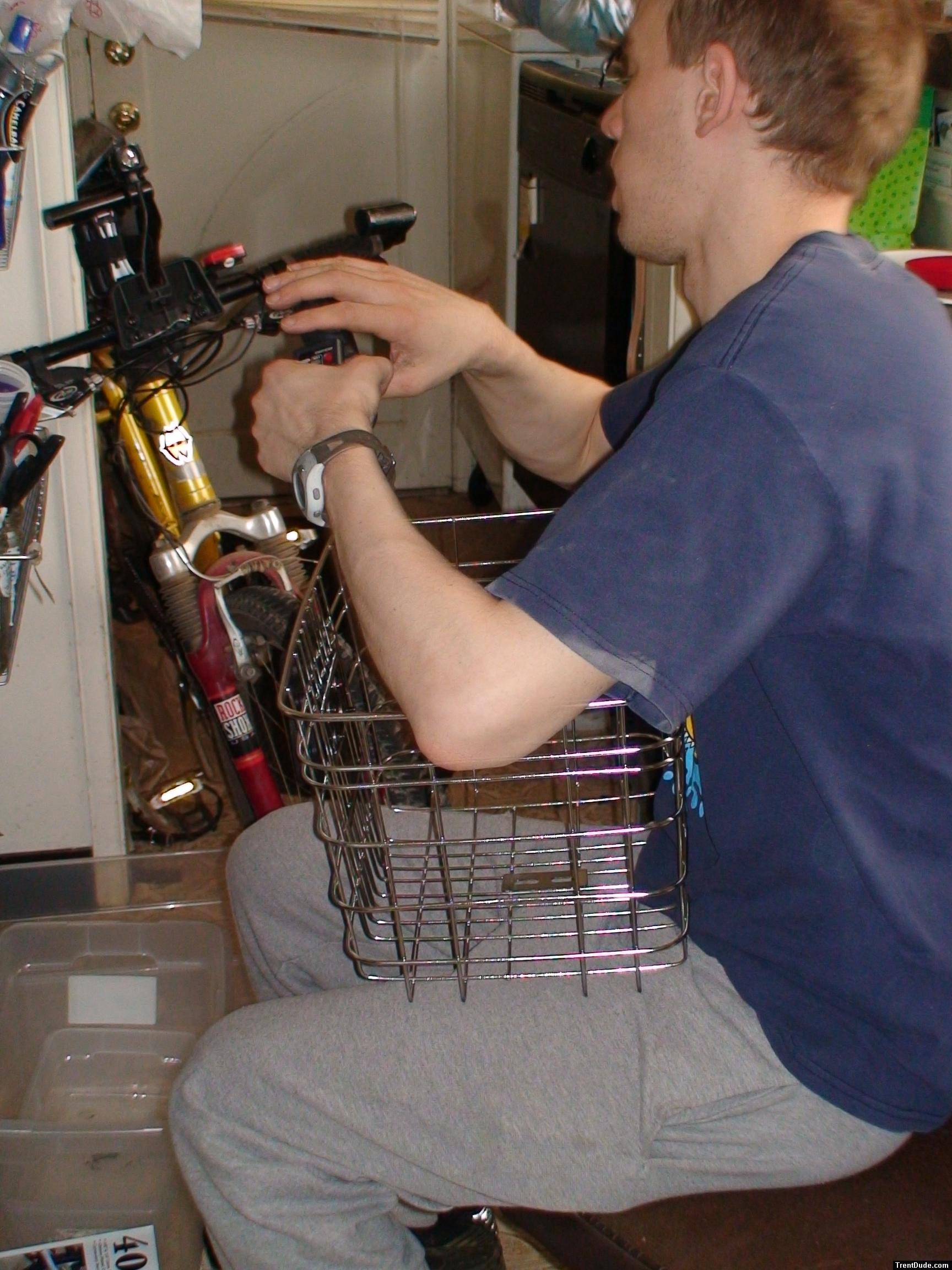 Working on a bike in sweats