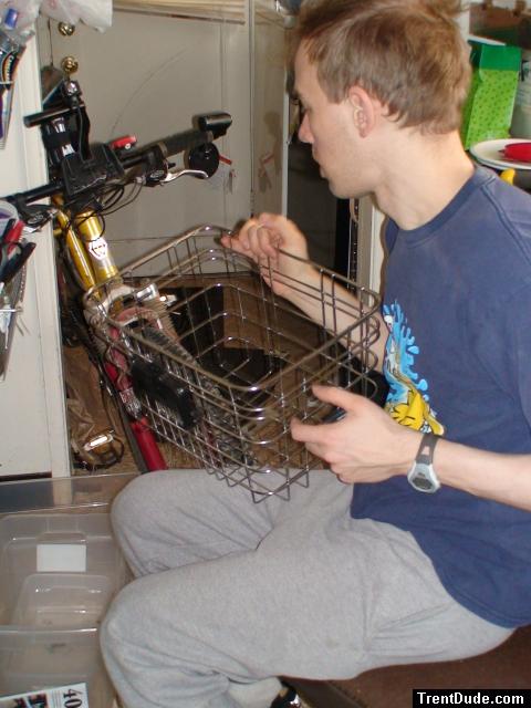 Working on a bike in sweats