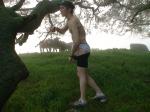 Removing compression shorts with the cattle watching