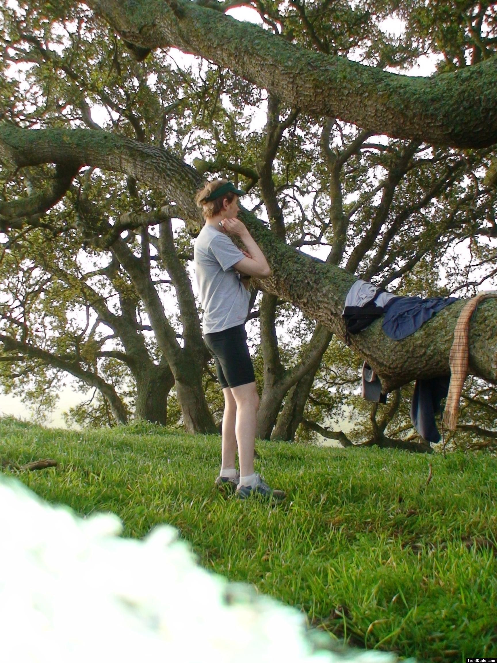 Nike compression shorts, green grass