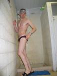 trying to model an Ami Sanzuri swim Brief in the shower